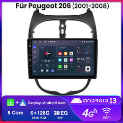 6G+128G Für Peugeot 206 2001-2008 Android 13 Autoradio GPS Navi CarPlay WIFI RDS