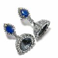 Blauer Saphir Edelstein 925 Sterlingsilber Pave Diamant Lang Valentin Ohrringe