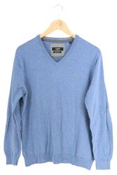 BUGATTI Herren Pullover V-Ausschnitt Baumwolle Blau Größe M