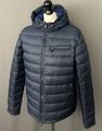 HACKETT DAUNENJACKE - MARINEBLAUER MANTEL MIT KAPUZE - Herren Größe L - Large