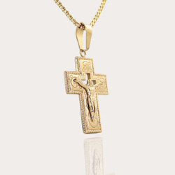 Halskette Damen Herren Kreuz Jesus 18 K vergoldet Edelstahl Silbe Gold Halskette