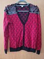 Strickjacke Gr. 42 Rot Schwarz Mit Pallietten