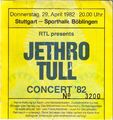 Jethro Tull | Tour 1982 | Böblingen || Konzertkarte Concert Ticket