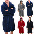 NEu Herren Winter Warm Fleece Bademantel Morgenmantel mit Kapuzen Sauna Mantel L