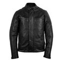 Herren Lederjacke Leder Jacke Schwarz Biker-Style Echt Leder