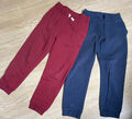 2 H&M Basic Jungen Jogginghosen 128 Sweat Rot Blau mit Band Taschen wNEU