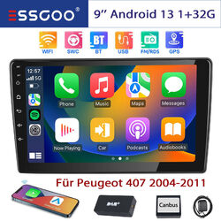 9" Autoradio 32GB Android 13 Carplay DAB+ GPS Navi RDS Für Peugeot 407 2004-2011
