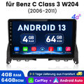 Für Mercedes Benz C-Klasse W204 S204 64GB GPS Navi WIFI 9" Autoradio Android 13