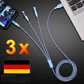 3 stk 1,2m Multi USB Ladekabel 3in1 Typ-C Micro 8 Pin für iPhone Samsung Huawei