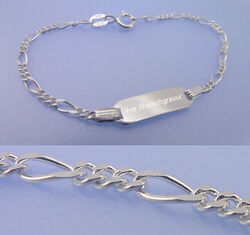 Echt 925 Sterling Silber GRAVUR Armband Figaro ID Gravurplatte 12 - 14 cm Länge