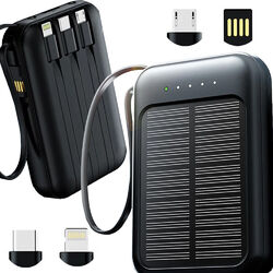 Tragbar Solar Power Bank Ladegerät 10000mAh Externer Batterie LED 2 USB Akku DE