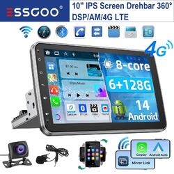 10 Zoll 1 DIN Android14 Autoradio 6+128G GPS Navi 4G AM DSP Drehbarer Bildschirm