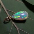 Natürlich Multi Feuer Opal Birne Cabochon 925 Sterlingsilber Vergoldet Anhänger