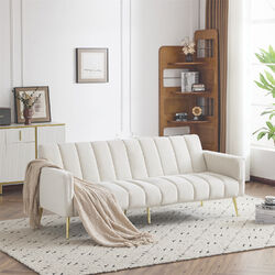 3 in1 Schlafsofa Klappsofa 2-Sitzer Samt Bettsofa Couch mit Schlaffunktion Beige