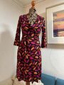 DIANE VON FÜRSTENBERG Wickel Kleid Gr. 6 SEIDE Fuchsia Schwarz orange