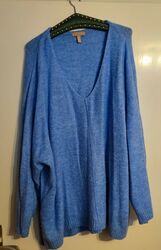 Mittelblauer Strick-Pullover mit V-Ausschnitt 4 XL