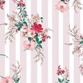 Jersey Stoff Meterware Elastisch Maja Blumen Streifen Rosa Blumenbouquet Romanti