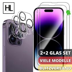 2+2 Stück Panzer Folie Glas Set für iPhone Samsung Xiaomi Google Pixel Schutz 9H✅ 4in1 Set ✅ Kameraschutz ✅ Viele Modelle ✅