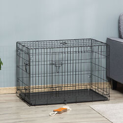 PawHut Hundekäfig Transportkäfig Drahtkäfig mit Gitter Schwarz 92 x 57 x 62,5 cm