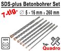 7 tlg SDS-plus Betonbohrer Satz Quadro Bohrer Hammerbohrer 5 - 16mm x 260mm Lang