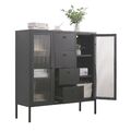 Kommode Highboard Sideboard Paris aus Metall mit 4 Schubladen und Glastüren