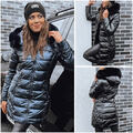 Damen Steppjacke Glänzend Wintermantel Lang Winterjacke Mit Fellkapuze DSTREET