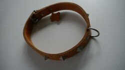 Heim Halsband Lederhalsband - Braun mit Nieten - 60 cm / 30 mm