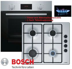 Bosch Herdset Autark Einbau Elektro Backofen 3D + GAS Edelstahl Kochfeld NEU
