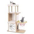 Kratzbaum Katzenbaum120 cm großer Kletterturm Holz mit Basketballkorb