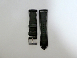 Watch strap leather 24mm lugs with silver buckles black ( 6 )