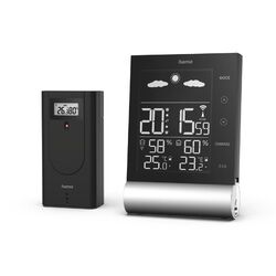 Hama Wetterstation Black Line Digital Innen Außen Thermo/Hygrometer Trend Wecker