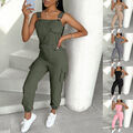 Damen Ärmellos Overall Trägerhose Jumpsuit Slim Latzhose Einteiler Cargohose DE