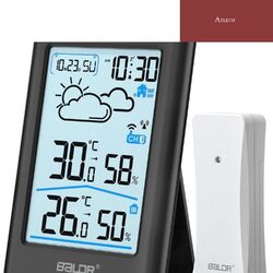 Wetterstation Funk mit Außensensor, Digital DCF-Funkuhr Thermometer Innen/Auß...