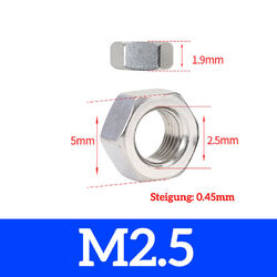 Sechskantmuttern DIN 934 Edelstahl rostfrei A2 V2A VA Muttern von M 1,6 bis M 24