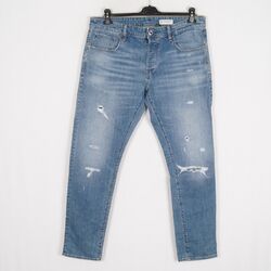 G-STAR 3301 SLIM Herren Jeans Größe W36 L32 Distressed Blau Knopf Fly k12900