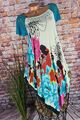 Zipfel Tunika Longshirt stretch Sommer Blumen Print Häckelspitze TÜRKIS 36 38 40