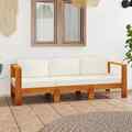 vidaXL 4-Sitzer-Gartensofa mit Cremeweißen Auflagen Massivholz Akazie DE Neu