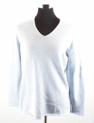 Longhin Damen Pullover S blau hellblau leicht V-Ausschnitt fein +Kaschmir A979