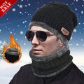 Beanie Mütze und Loop Schal Set Strickmütze Fellmütze Damen Herren 2 teilig warm