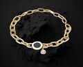 XL Ankerketten Armband Edelstahl Goldfarben Kristall Ziffern Damen Modeschmuck