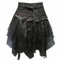 Damen Denim Netz Splice Rock Hohe Taille Asymmetrisch Rüschen Tüll Gothic Chic★★