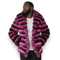 Neu Herren Rosa Echt Rex Kaninchen PelzMantel Winter Revers Mantel Jacke Outwear