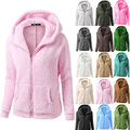 Damen Plüsch Warme Winterjacke Fleecejacke Sweatjacke Hoodie Sweatshirt Pullover