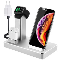 3in1 Ladestation Aluminium Stand Apple Watch Air Pods iPhone Qi + 18W Ladegerät