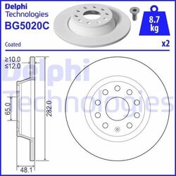 2x Bremsscheibe DELPHI BG5020C passend für AUDI SEAT SKODA VW AUDI (FAW)