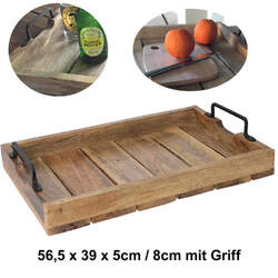 Exklusives Mango-Holz Serviertablett 38-56cm Griff-Tablett Betttisch Betttablett