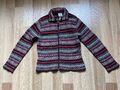 Vintage Laura Ashley Fairisle Zip Up Cardigan Size UK 10 Red Brown Wool Silk Mix