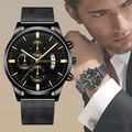 Herren Armbanduhr Männer Uhr Analog Quarz Watch Edelstahl Schwarz Business Sport