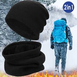 Herren Damen Beanie Winter Mütze Schal Set Strickmütze Wintermütze Loopschal DHL