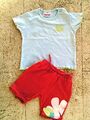 Baby Mädchen Sommer Set hellblaues T-Shirt und kurze Hose Shorts Gr. 80